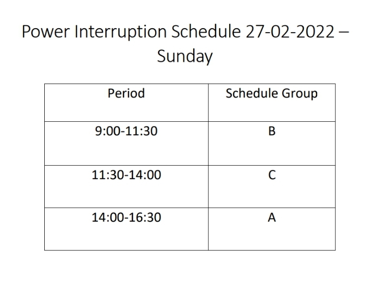 Power cut schedule for Sunday released Newswire