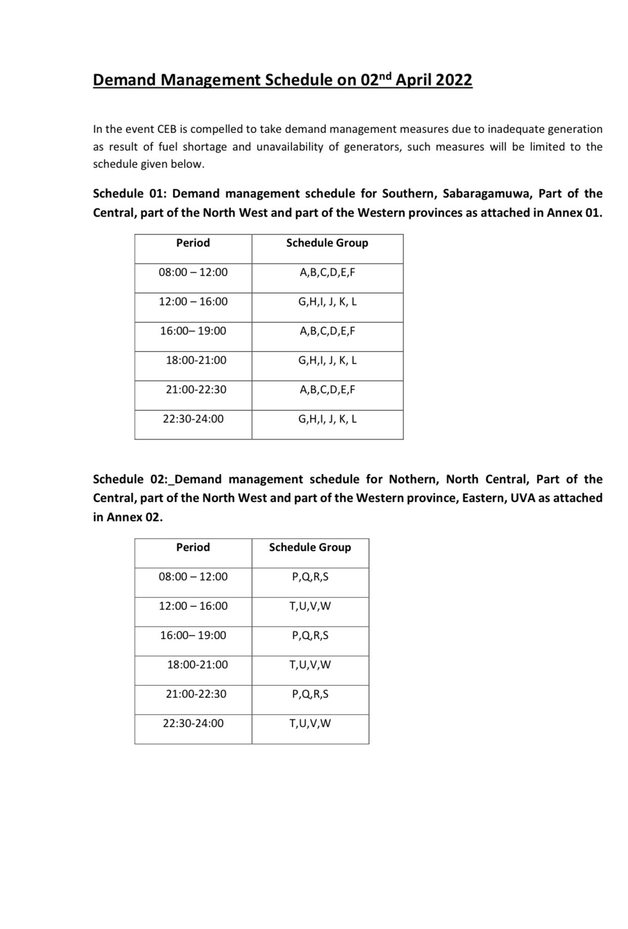 Power cut schedule for Saturday Over 8 hours Newswire