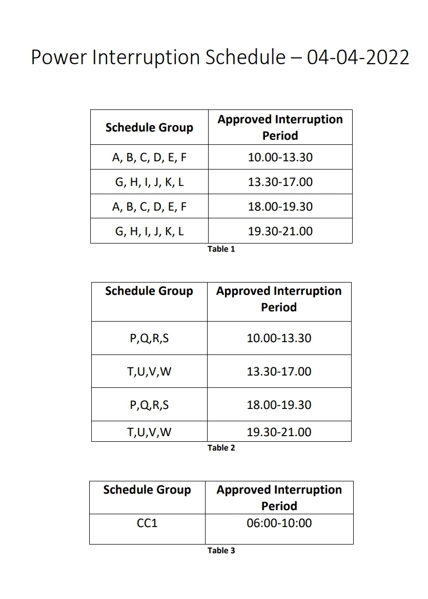 Monday new power cut schedule Updated Newswire