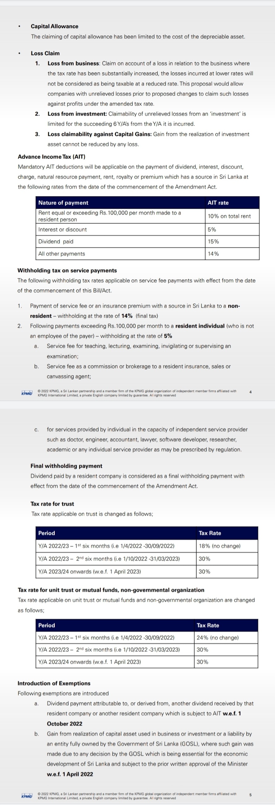 Key Tax changes proposed Summary by KPMG Newswire