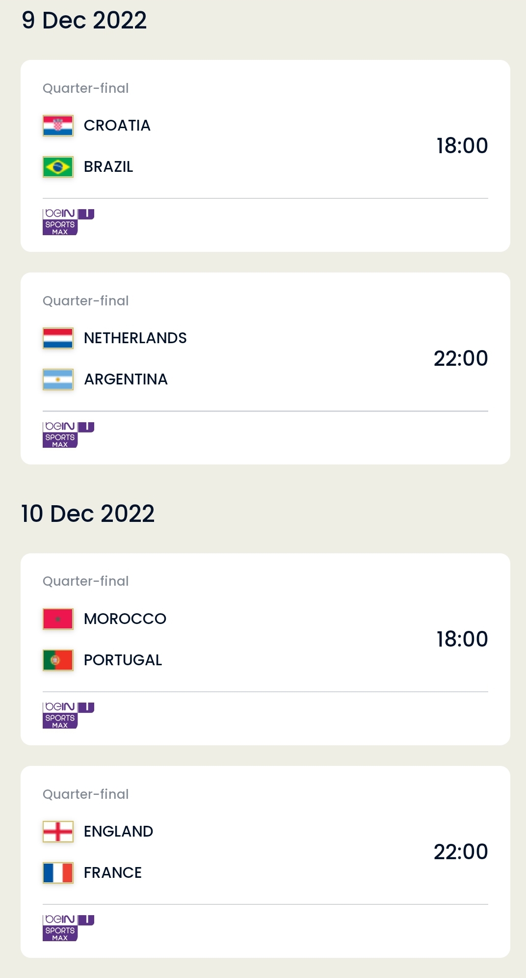 FIFA World Cup Quarter Finals schedule announced
