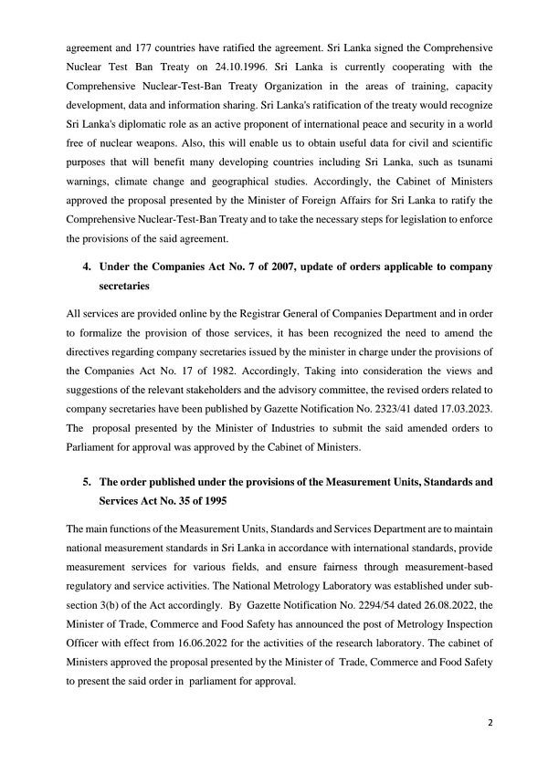 Details of 10 decisions taken this week Newswire