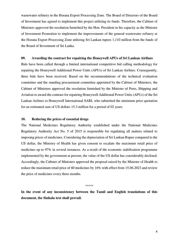 Details of 10 decisions taken this week Newswire