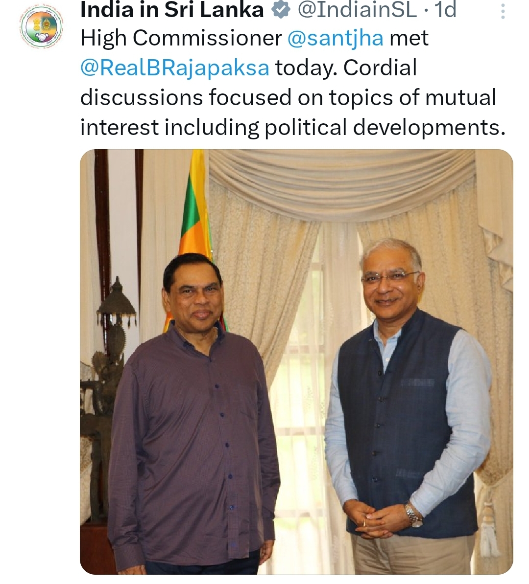 Indian HC meets Basil Rajapaksa