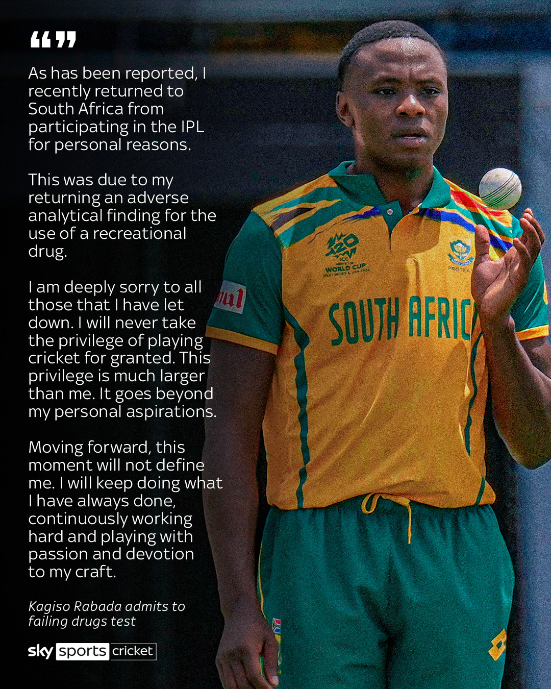 Top South African Cricketer suspended for recreational drug use