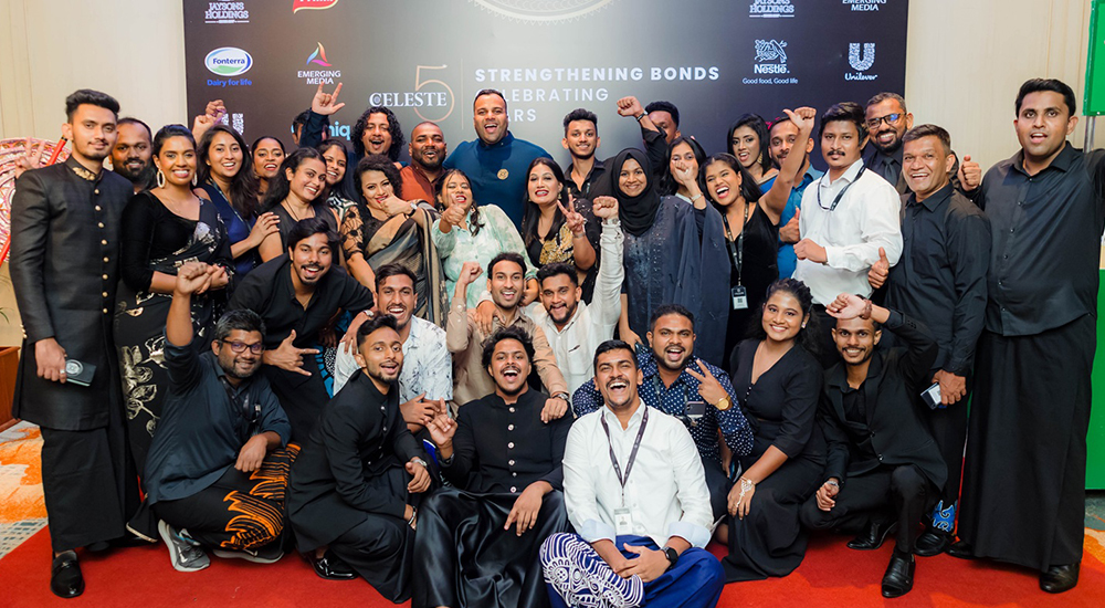 The Celeste team celebrates five years of success, unity, and innovation with a commemorative group photo at the “Strengthening Bonds” anniversary gala