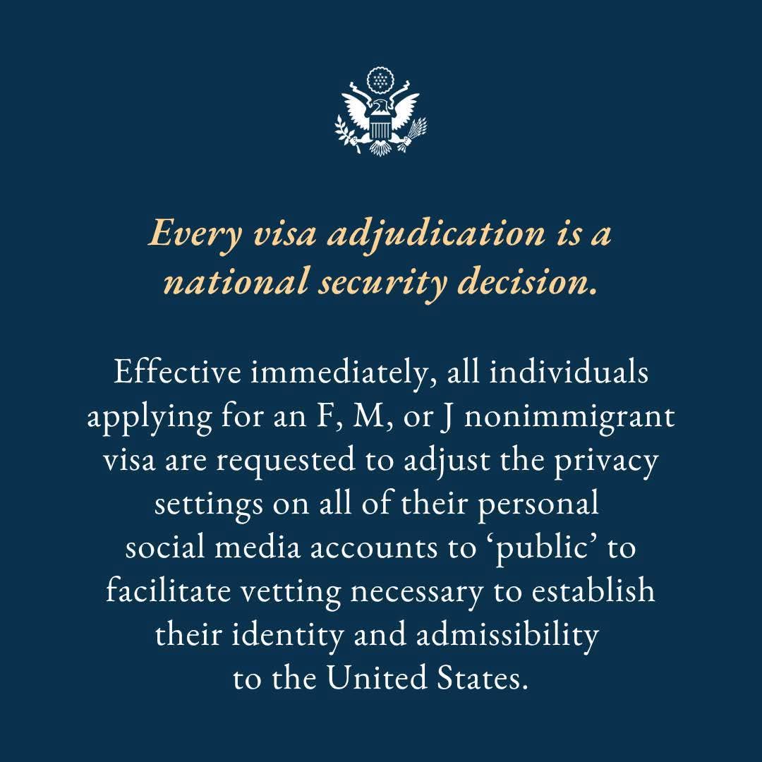 New US visa rule: Social Media privacy settings must be set to Public