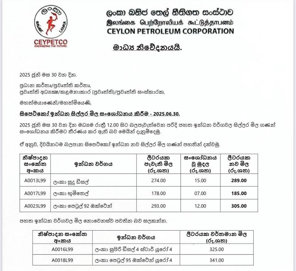 Fuel prices increased in Sri Lanka