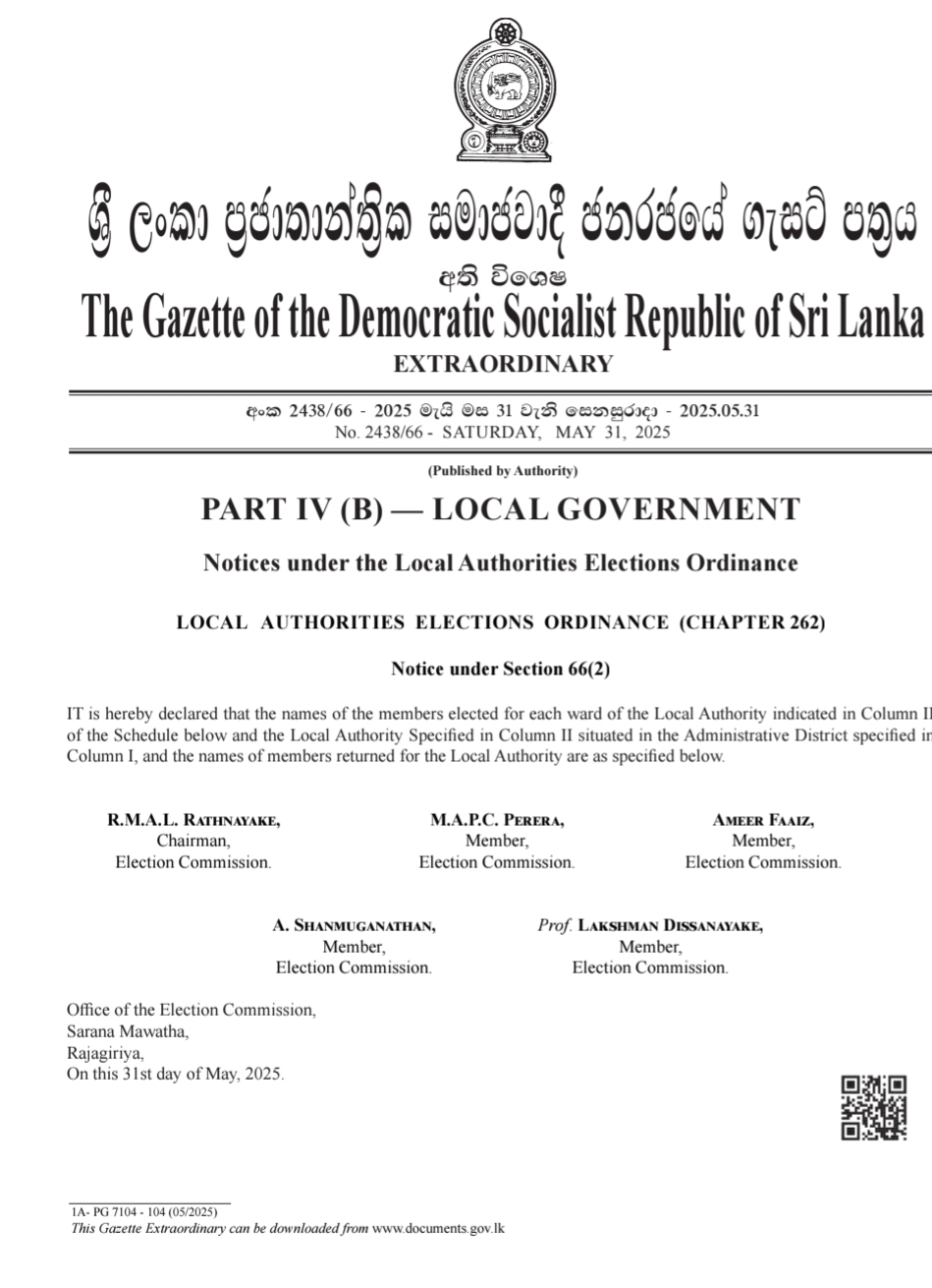 Colombo Municipal Council members : Names gazetted