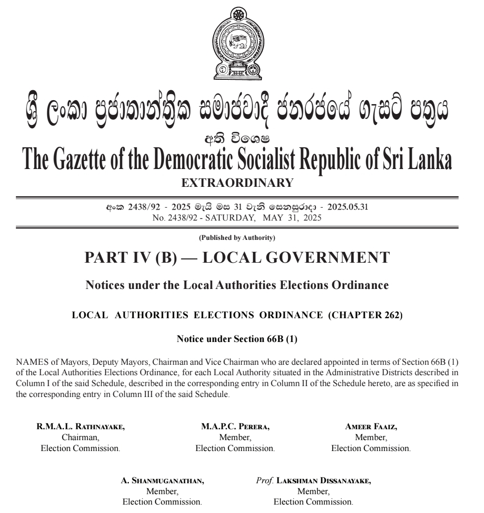 New Gazette lists Mayors, Deputy Mayors & Chairpersons