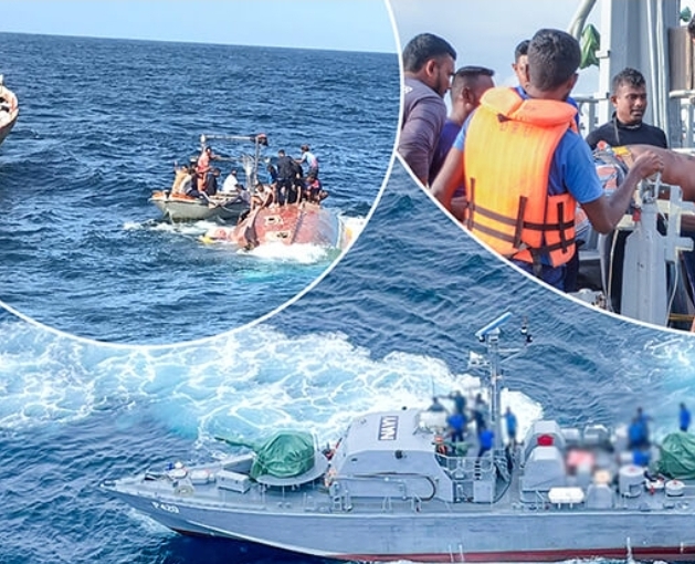 Navy rescues 02 fishermen after fishing trawler capsizes off Galle