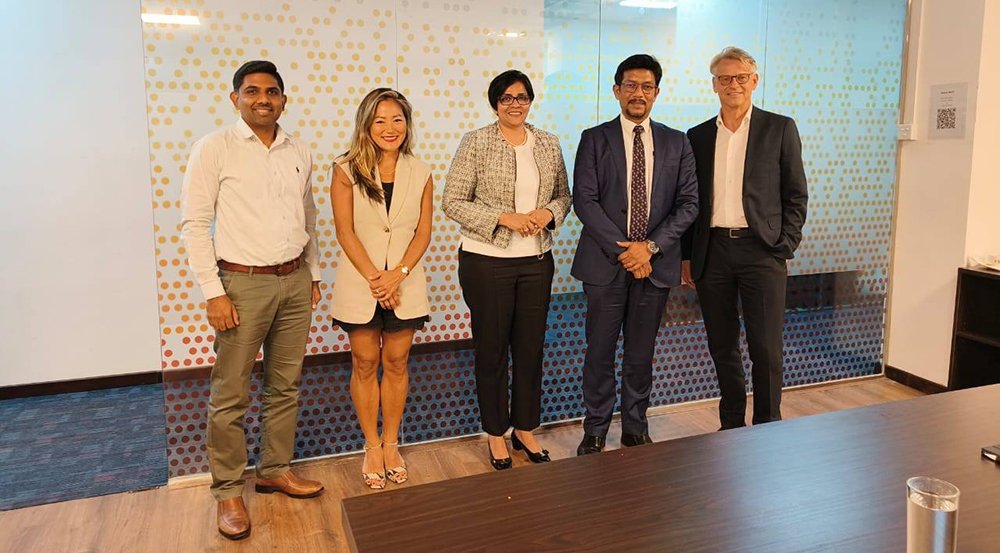 Hon. Eranga Weeraratne, Deputy Minister of Digital Economy, with Asia Berlin Ambassador Manori Unambuwe and Carl R. Härtlein, during a meeting on fostering international collaboration in Sri Lanka’s startup ecosystem