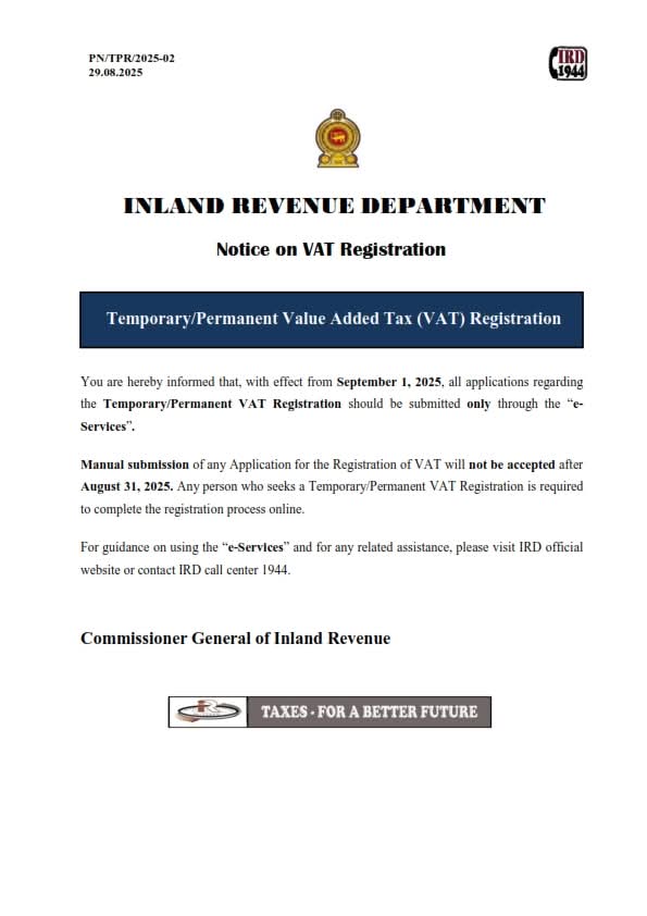 Sri Lanka moves VAT registration fully online from September 1