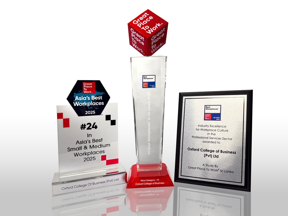 Oxford College of Business recognised as the #1 Best Workplace in the Micro Category (2025) at the Place to Work® Sri Lanka
