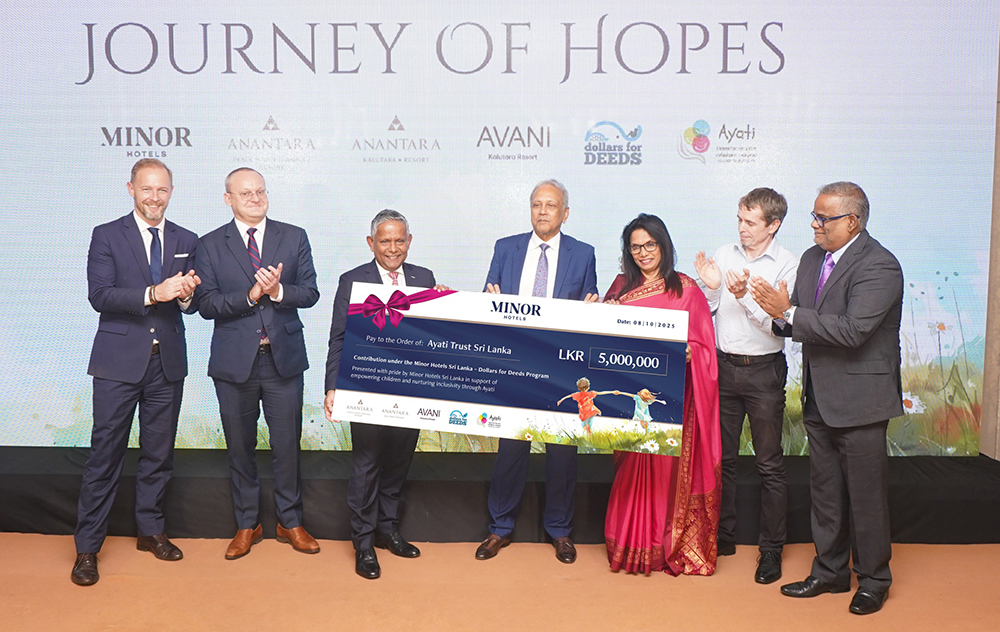 Mr. Dillip Rajakarier handing over the donation cheque from Minor Hotels to the Ayati Foundation