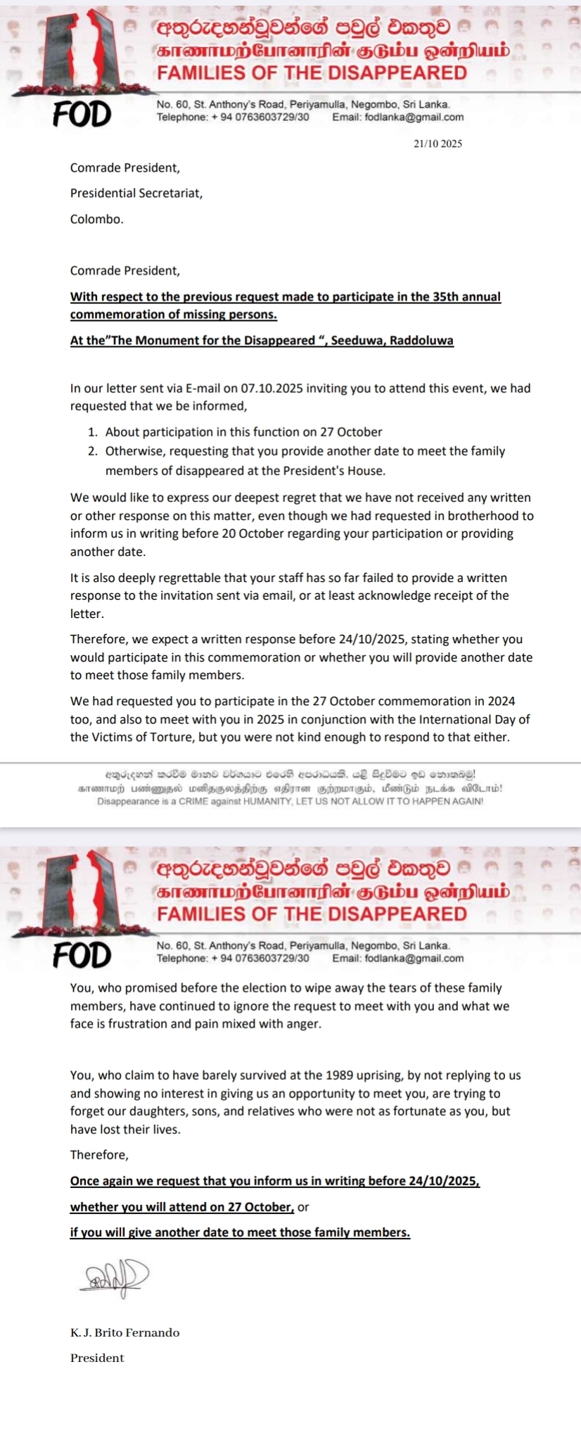 President’s silence disappoints families ahead of 35th commemoration of the disappeared