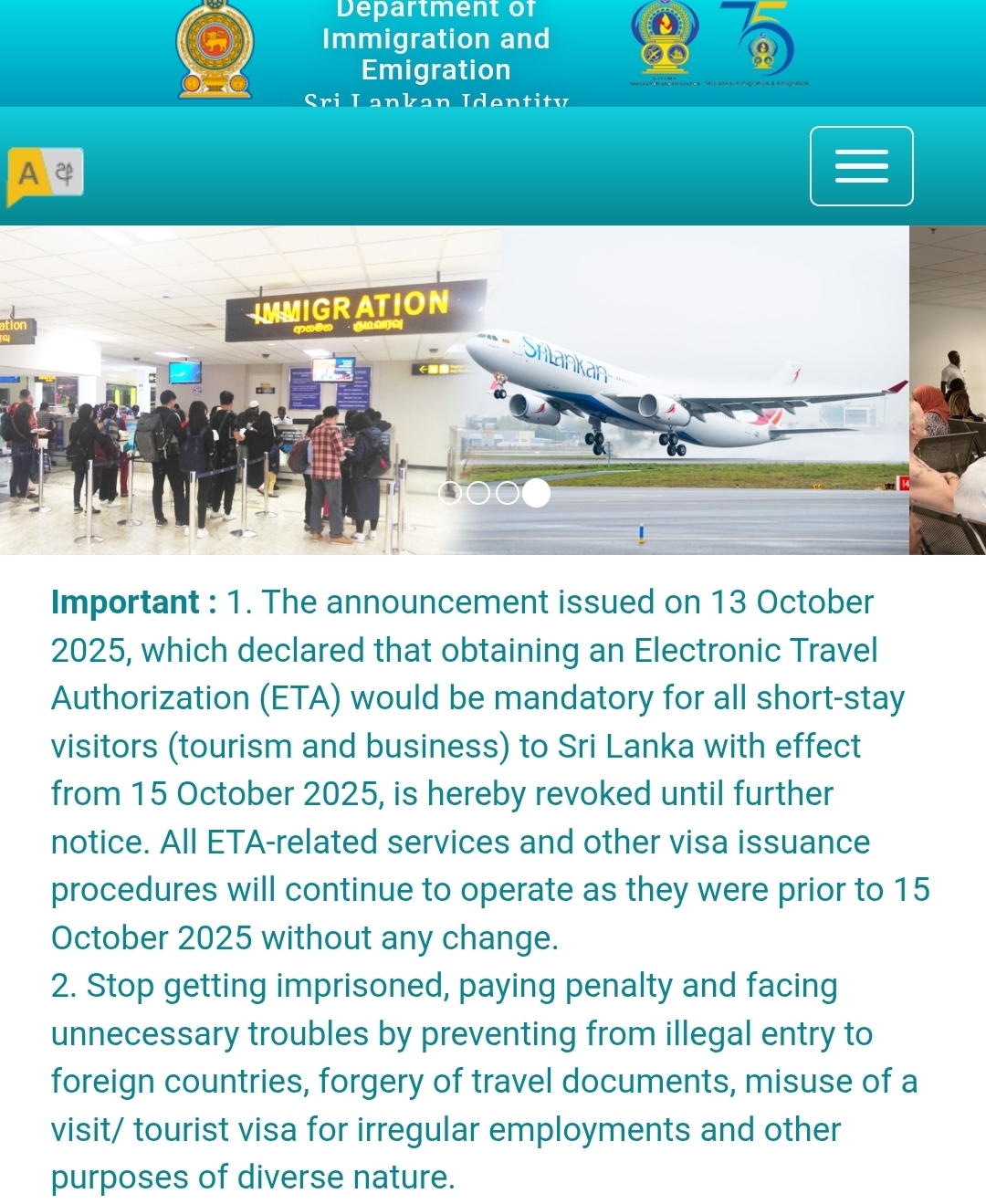 Sri Lanka revokes mandatory ETA rule for short-stay visitors