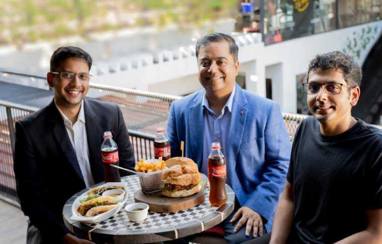 Coca-Cola Sri Lanka Country Marketing Manager Mario Perera and Managing Director Pankaj Sinha with Avocado Surge Global Founder Bhanuka Harischandra