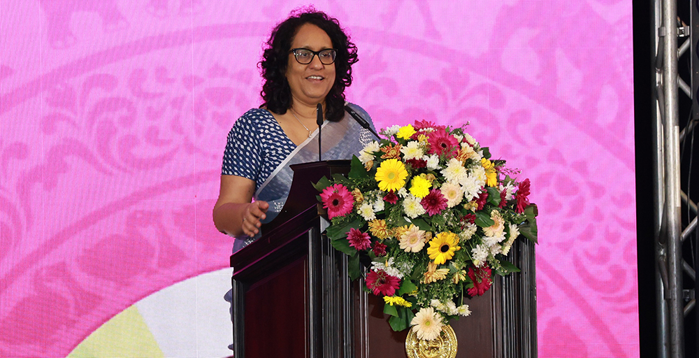 Prime Minister Dr. Harini Amarasuriya delivers an inspiring keynote address at the GEW Sri Lanka 2025 Launch opening the event with a powerful message on entrepre