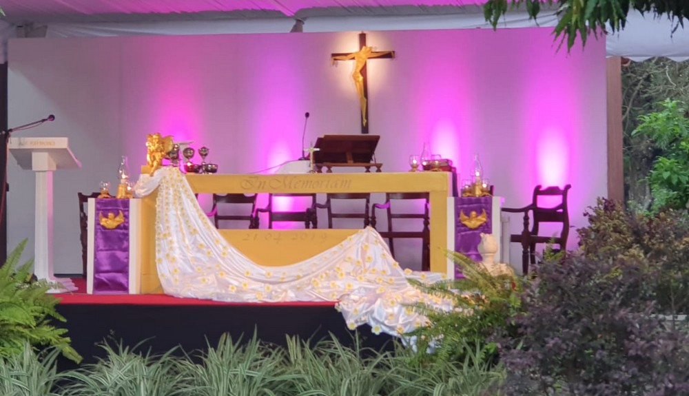 A special altar in remembrance of the victims of the Easter Blast, with a flower for each victim