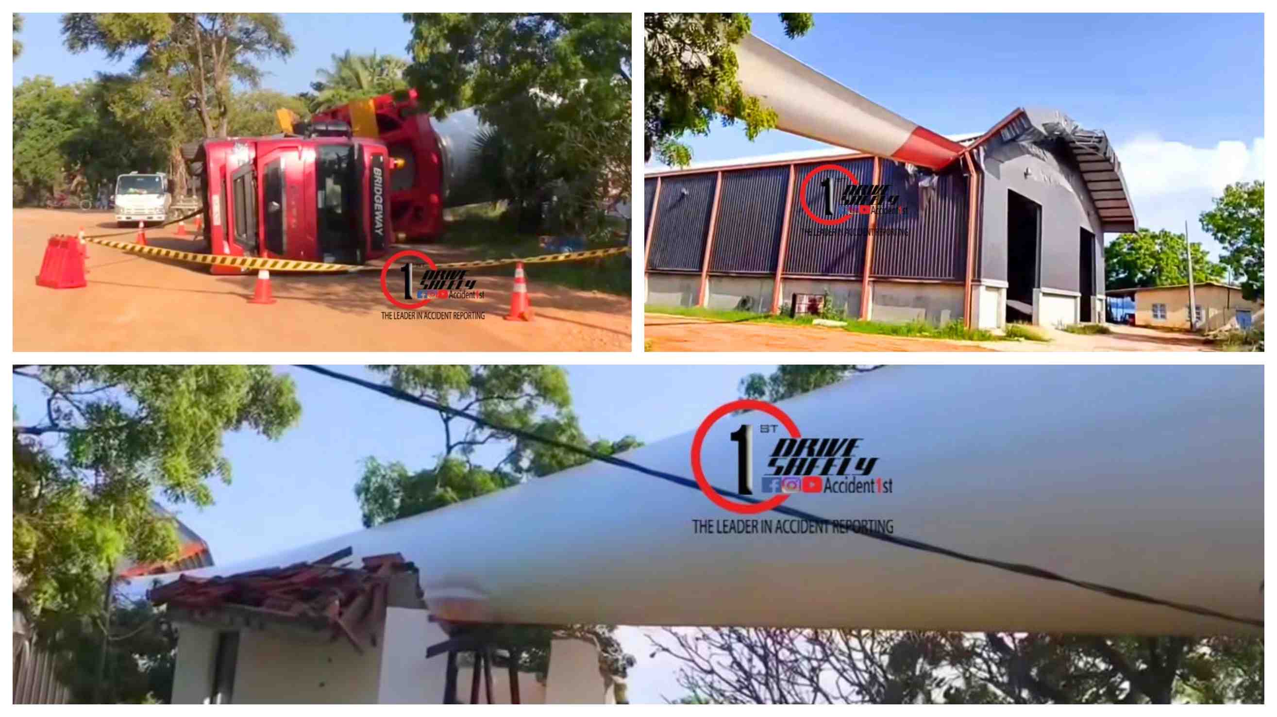 Wind turbine blade transport truck overturns near Trinco Port