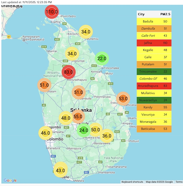 Air quality reaches slightly unhealthy levels across Sri Lanka