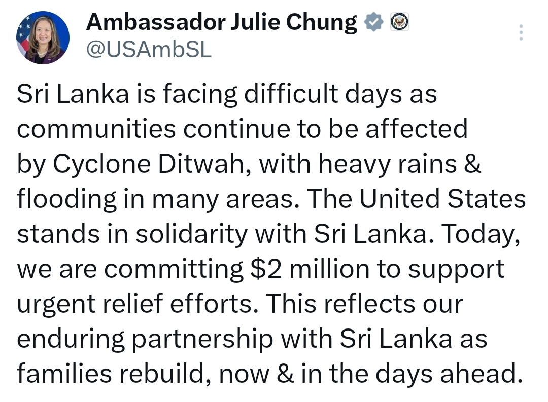 US commits USD 2 million for Sri Lanka’s urgent flood relief