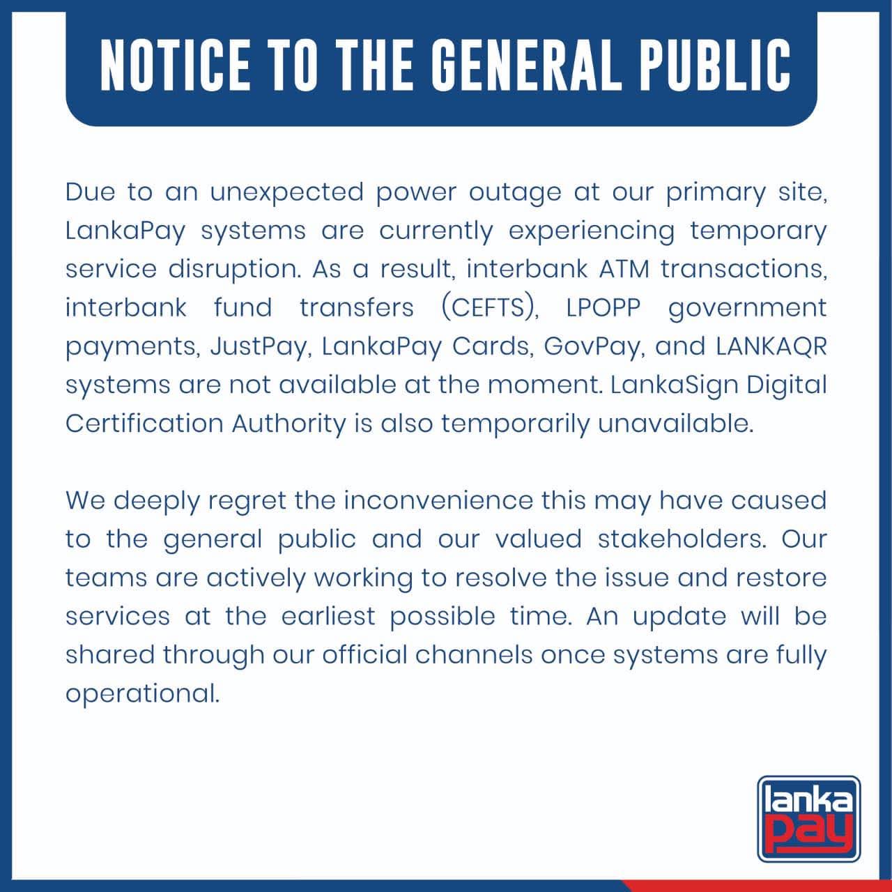 Power outage disrupts digital payment services nationwide