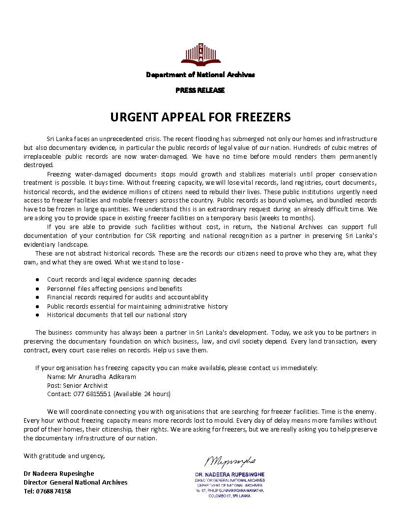 Urgent Appeal: National Archives Calls for Freezers to Save Flood-Damaged Public Records