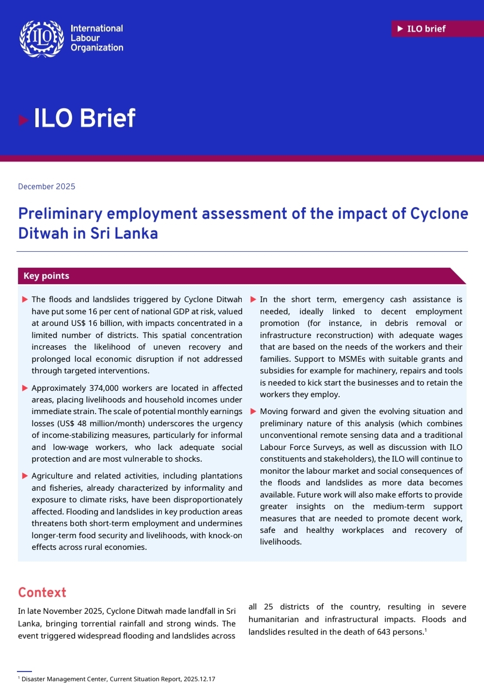 Cyclone Ditwah impact: ILO estimates 374,000 workers affected across Sri Lanka
