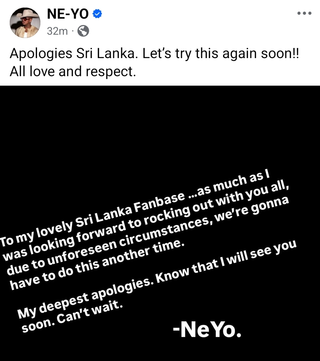 Ne-Yo breaks silence on Sri Lanka concert cancellation