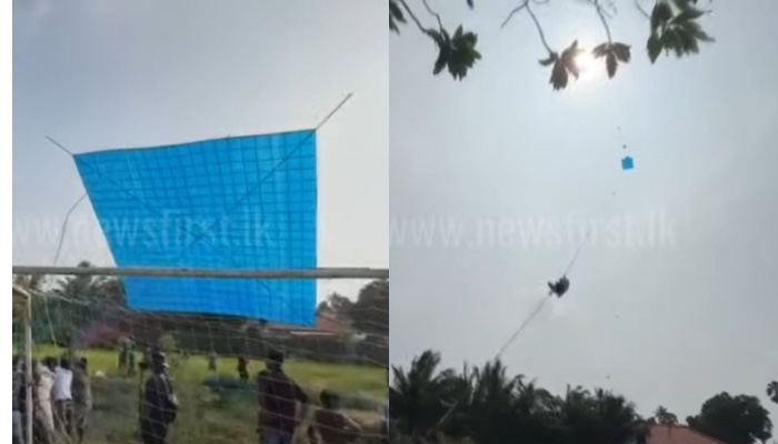 Watch: Youth dragged into the air while flying giant kite in Jaffna