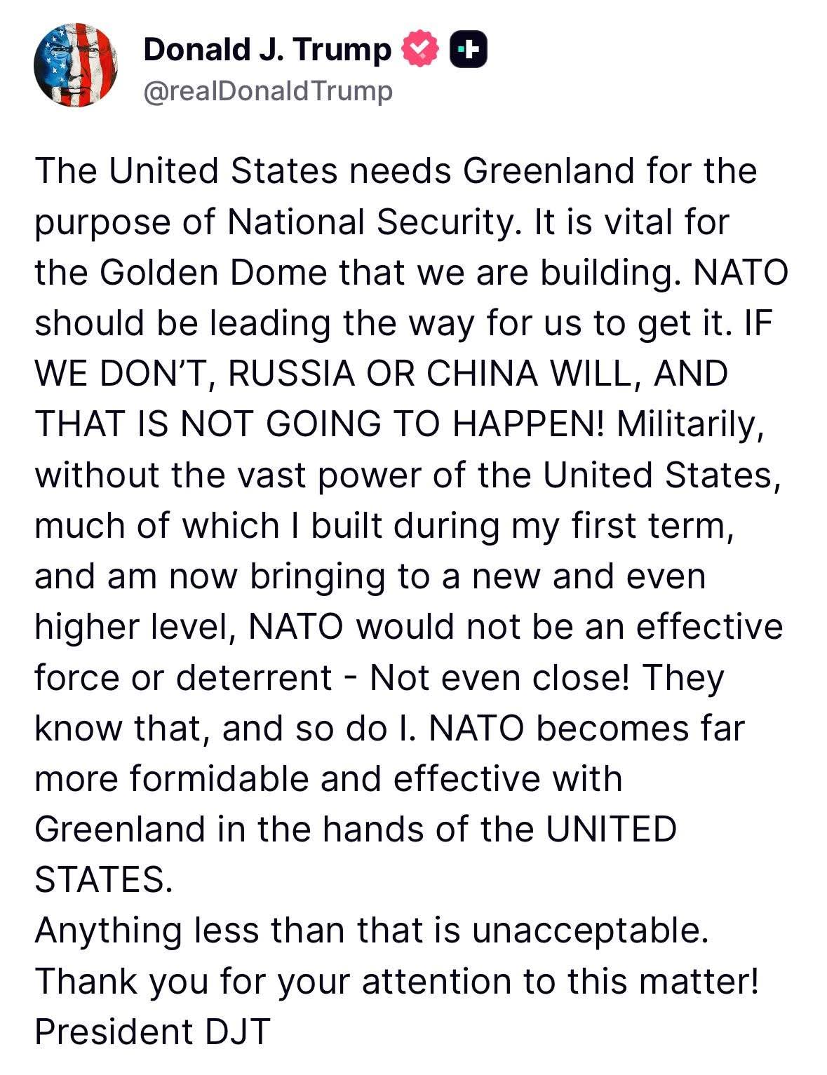 We need Greenland for our “Golden Dome” – Trump