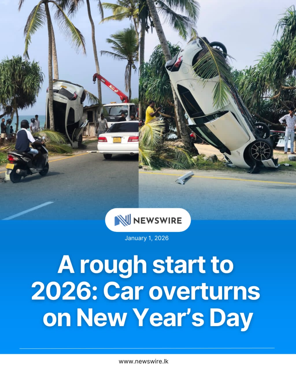Car crashes into coconut tree on New Year’s Day