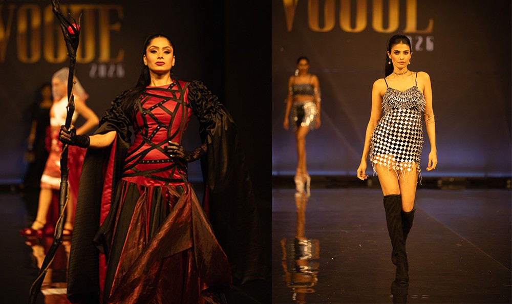 The design collection of the ‘Crimson Reliquary’ Segment on the runway and The Design collection of the ‘Cyberglitz’ Segment on the runway