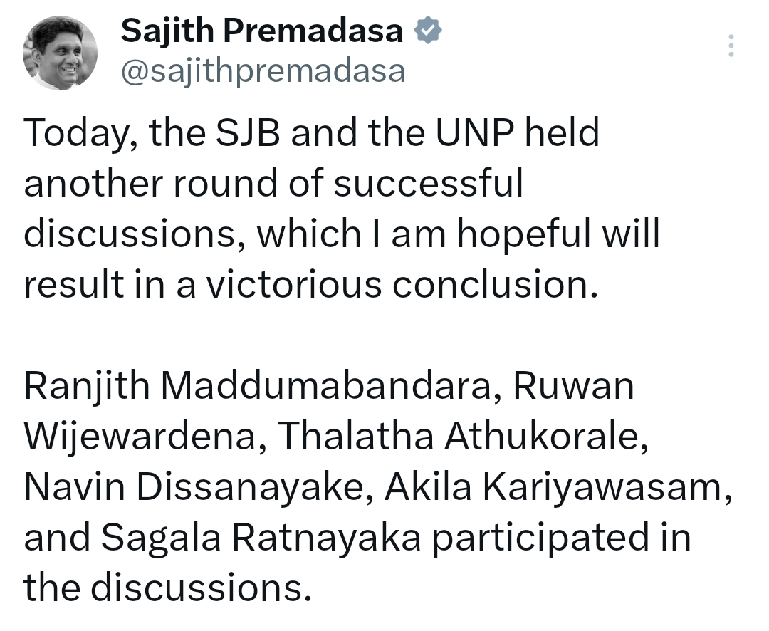 Sajith gives update on latest round of SJB–UNP talks