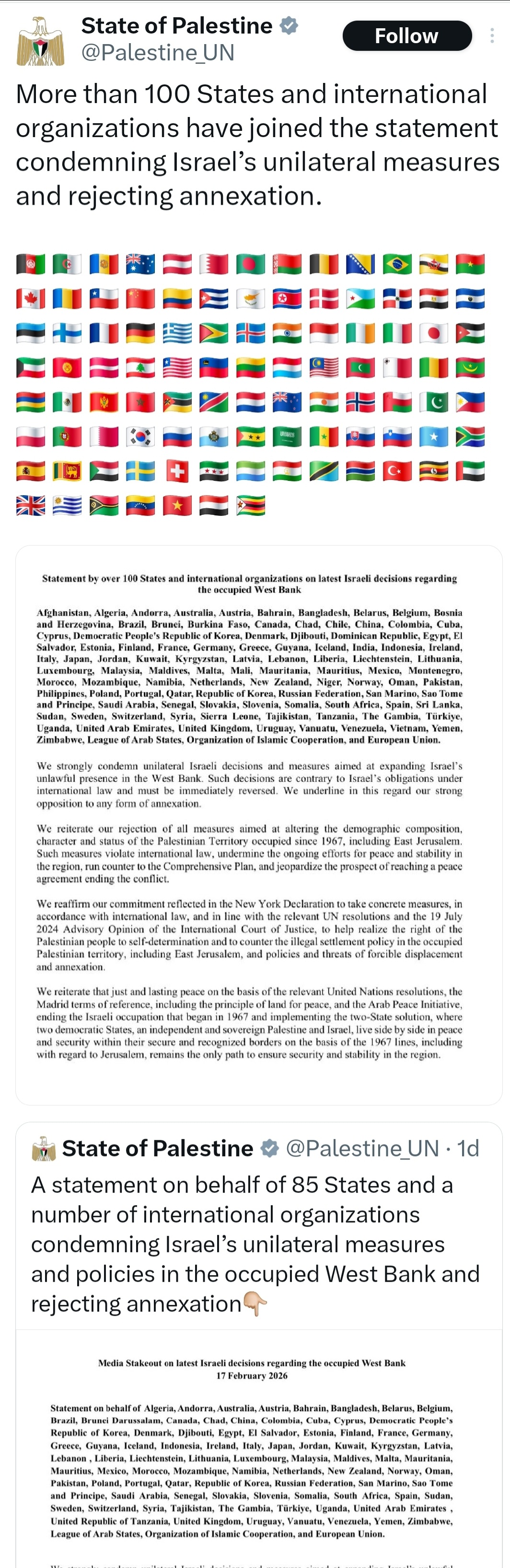 Sri Lanka signs as countries condemning Israel’s West Bank expansion pass 100