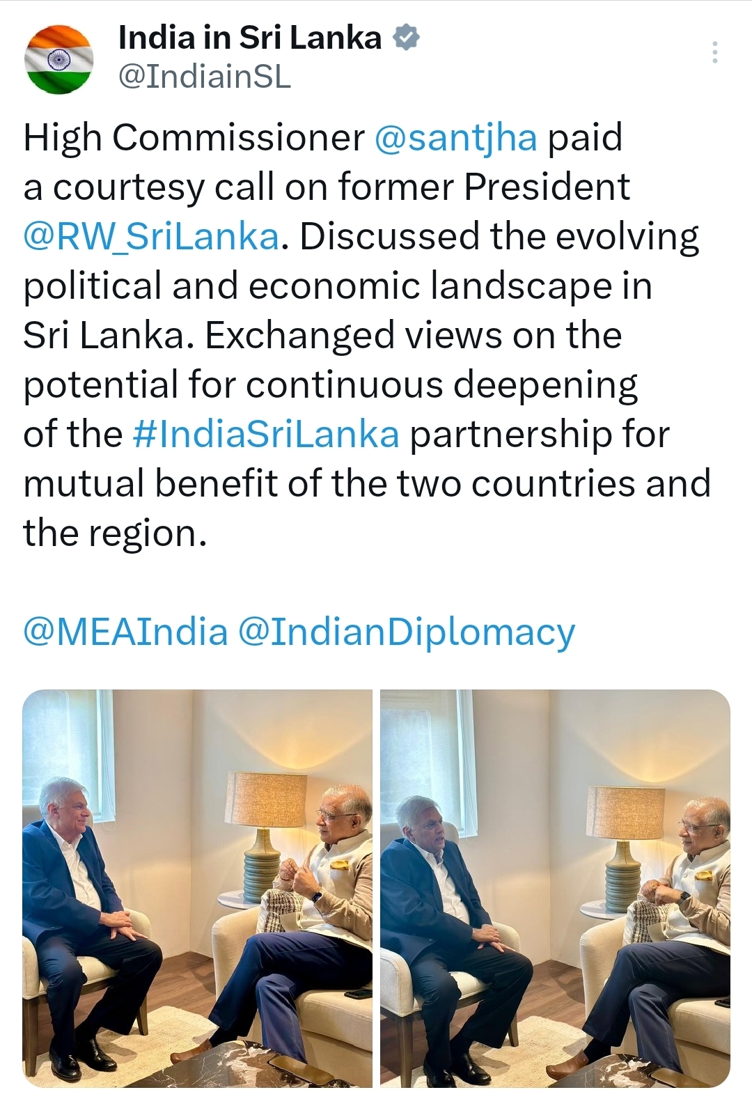 Indian Envoy holds Talks with Former President Ranil