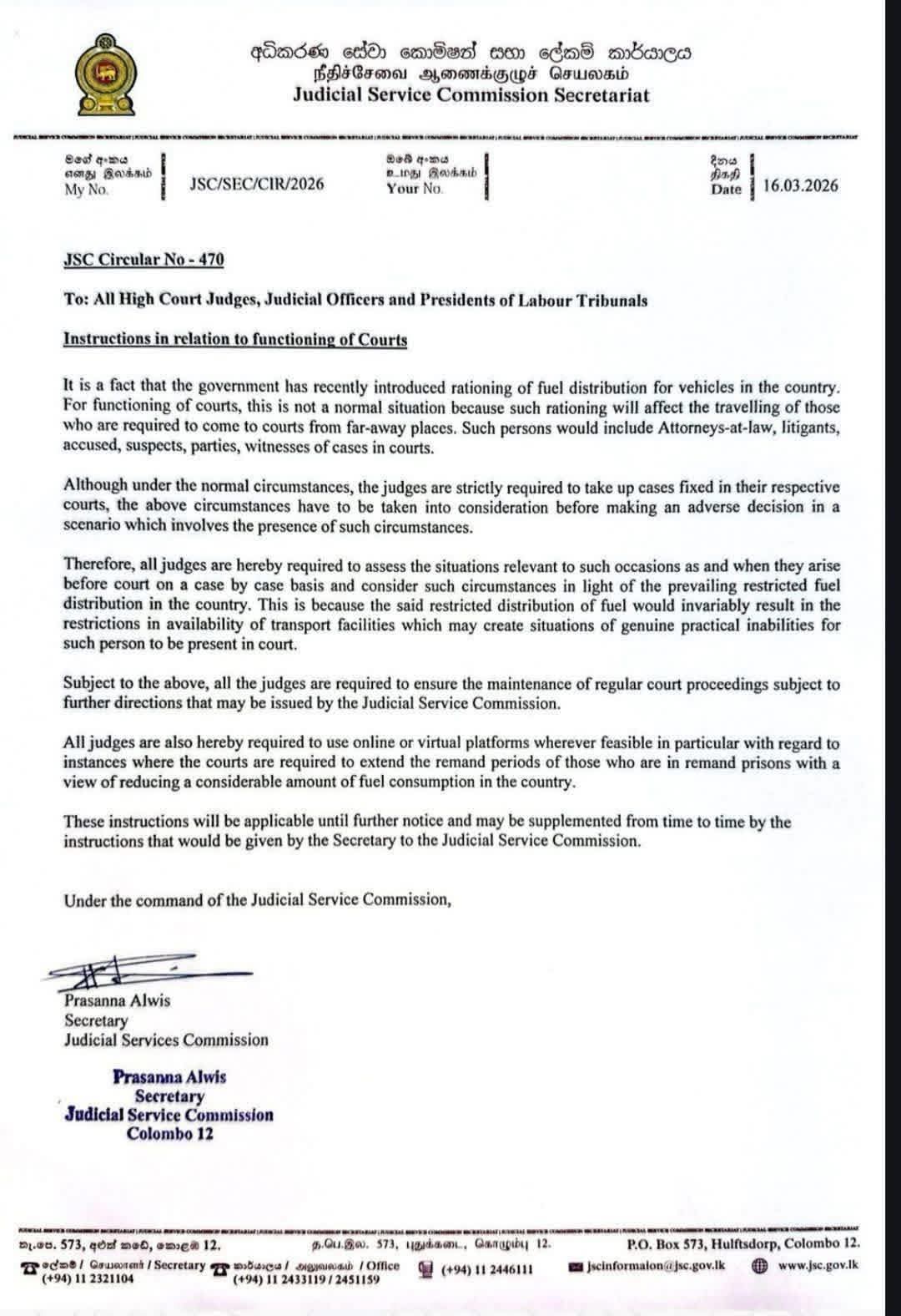 How the Judiciary will Function amid Fuel Rationing: New Update