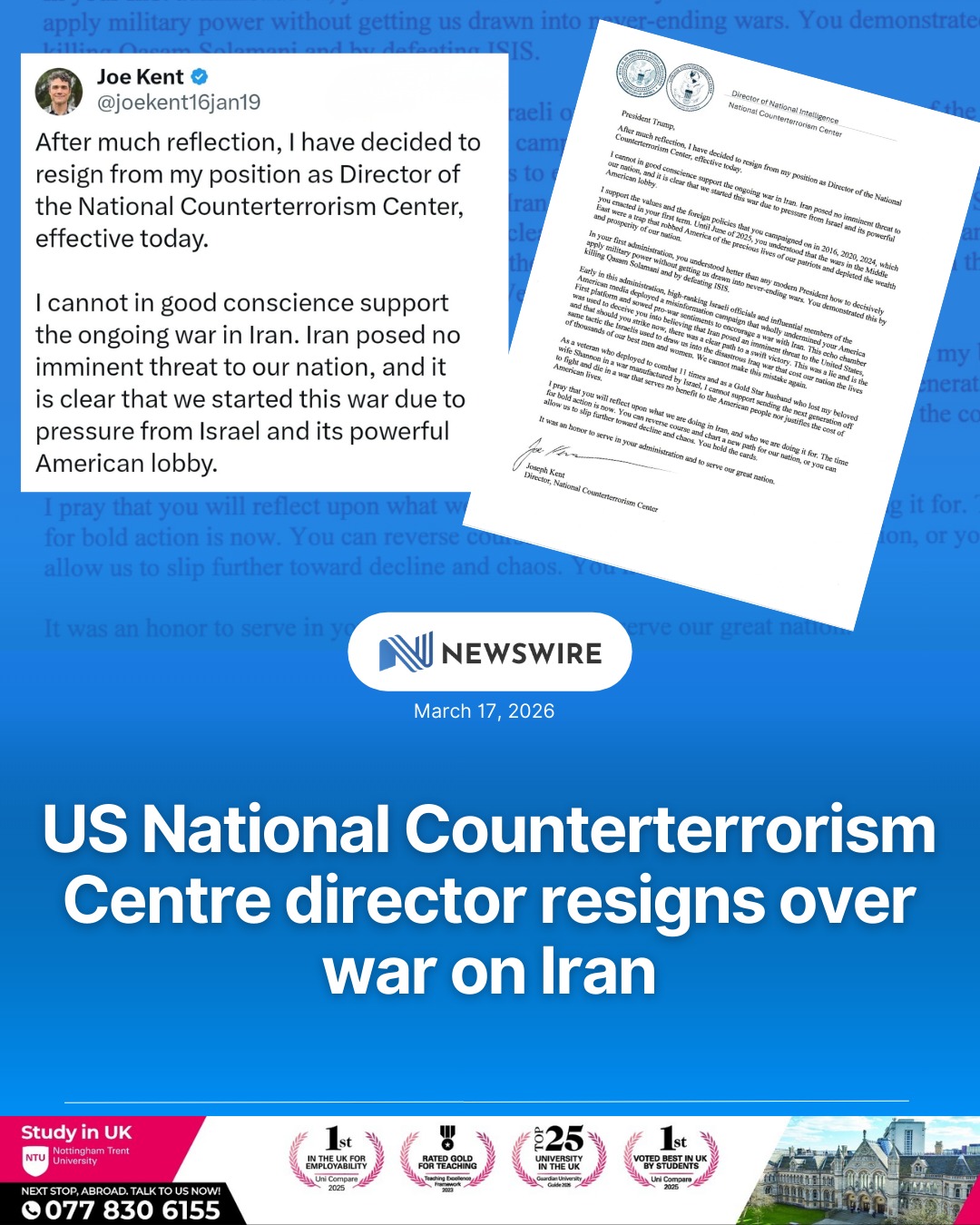 “War driven by Israel pressure”: US counterterror head resigns