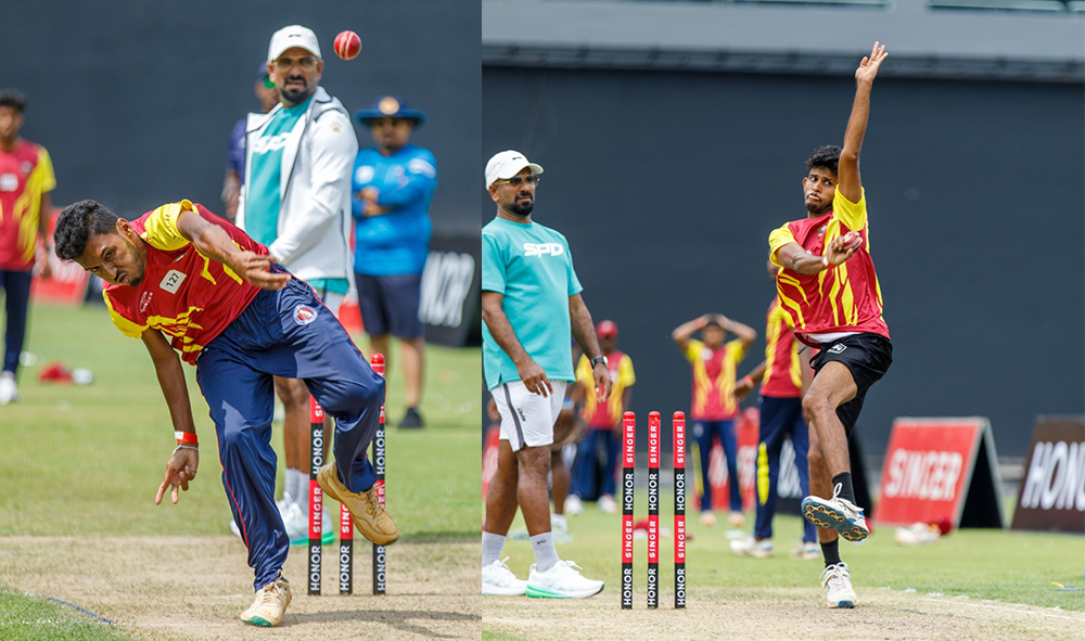 Participants demonstrate their fast bowling skills during the evaluation round of the ‘Singer Pace Hunt with Lasith Malinga’.
