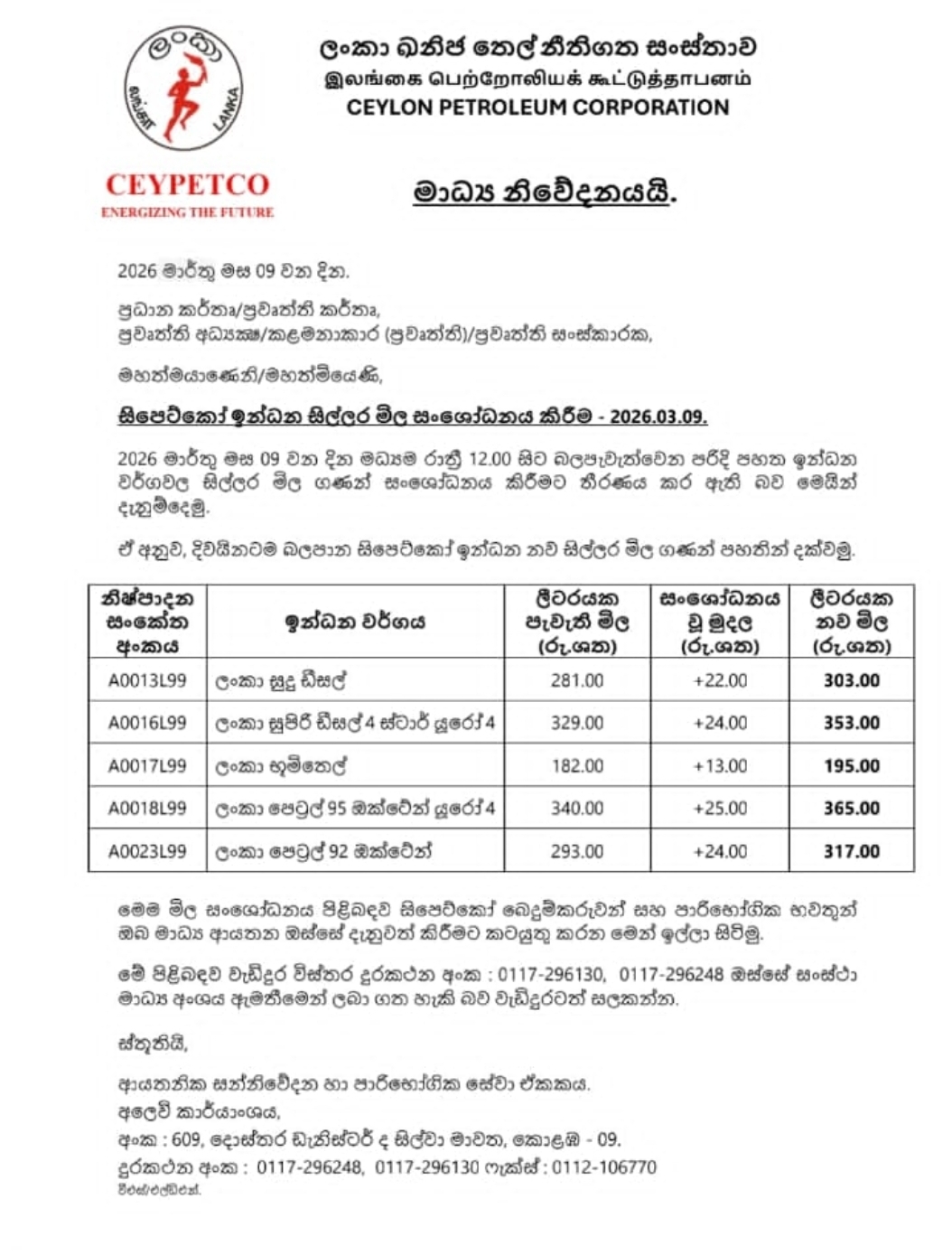 Fuel prices increased in Sri Lanka