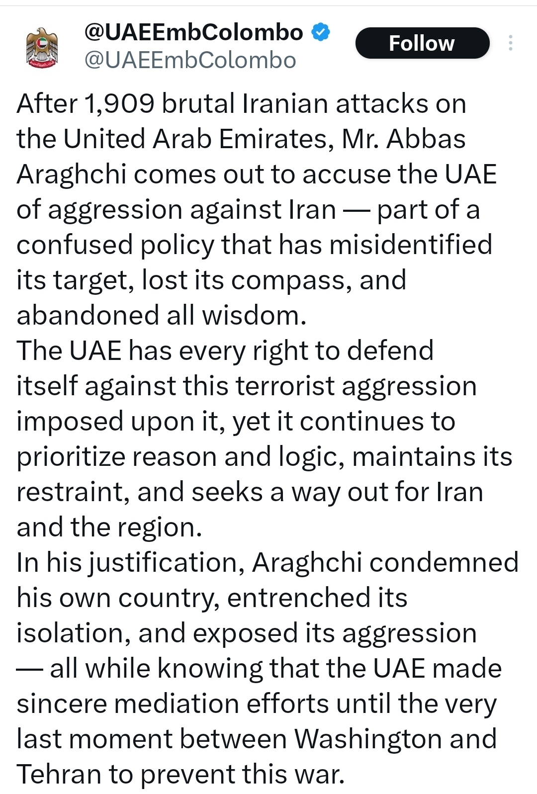 UAE slams Iran’s “confused policy”, says it acted with restraint