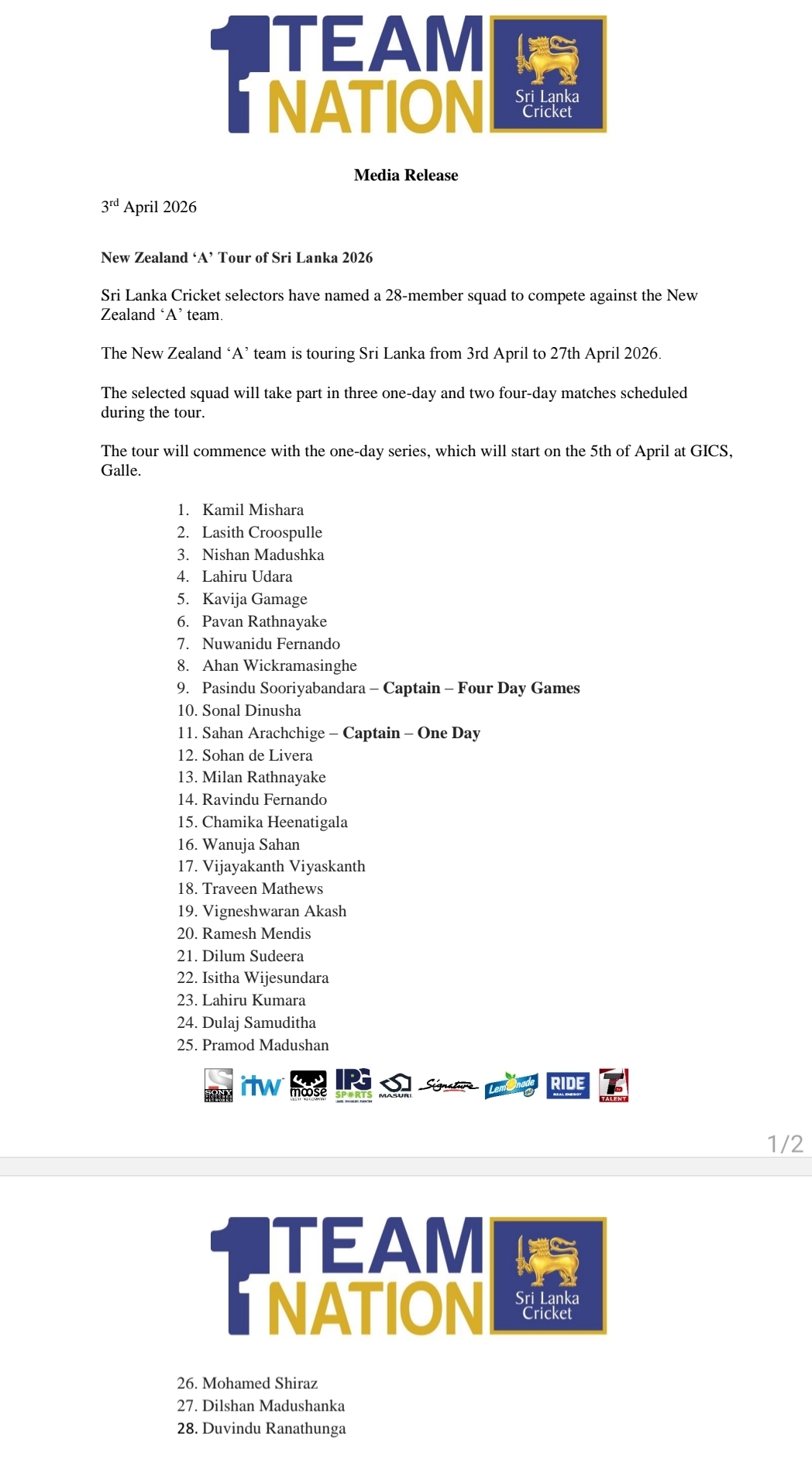 Sri Lanka A team named for NZ series