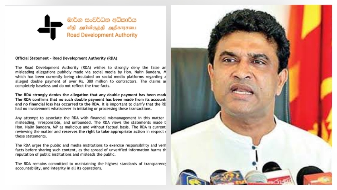 RDA denies Rs. 380 million double payment claim by Nalin Bandara