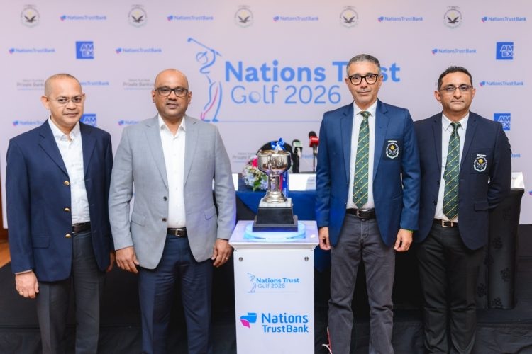 Sanjaya Senarath, Chief Marketing Officer - NTB, Sheahan Daniel, Executive Vice President - Consumer Banking - NTB, Dihan Dedigama, Vice Captain, RCGC and Tharanga Gunasekera, Honorary Secretary - Marketing & Communication - RCGC, at the Nations Trust Golf Championship 2026 press briefing