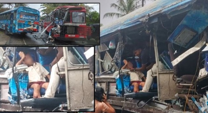 Four injured as school bus collides with SLTB bus in Dikwella