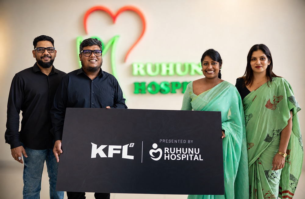 Seen here Dr. Hasara Kulatunga, Assistant Medical Director and Specialist in Family Medicine at Ruhunu Hospital (Pvt)Ltd exchanging the partnership agreement with Ilham Hossen, CEO/Co-Founder Karma Fightig League (KFL) as Sithara Gurugamage, Acting General Manager Ruhunu Hospital (Pvt)Ltd and Dayan Samarasekara, Director of Combat Sports/Co-Founder KFL looks on.