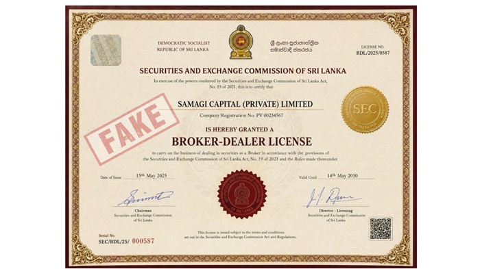 SEC warns public against fake license claim by Samagi Capital
