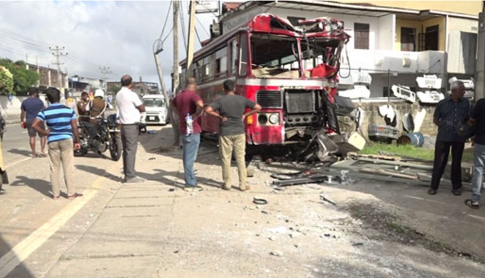 SLTB bus crash in Wellampitiya after driver suffers sudden illness at wheel